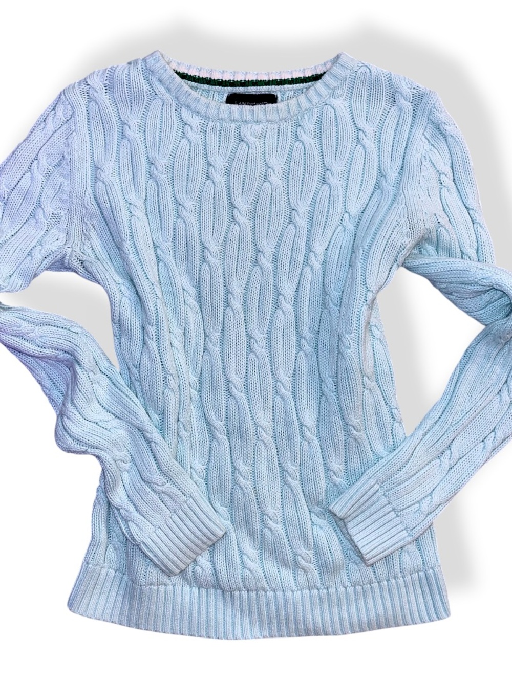 Lands' End Light Blue Cable-Knit Crewneck Sweater
